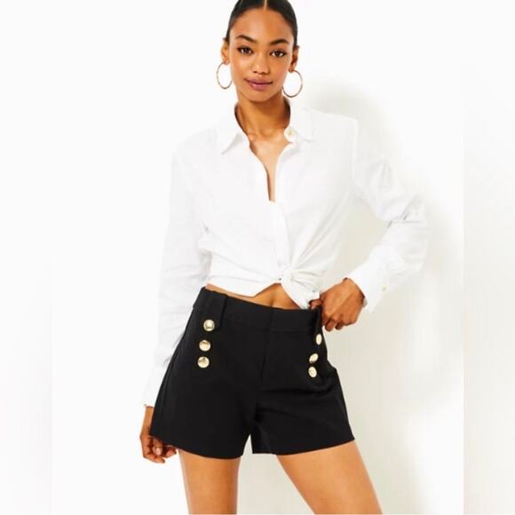 NWOT Lilly Pulitzer 5" Parrish High Waist Gold Button Shorts Black Noir Size 10 - Picture 1 of 8